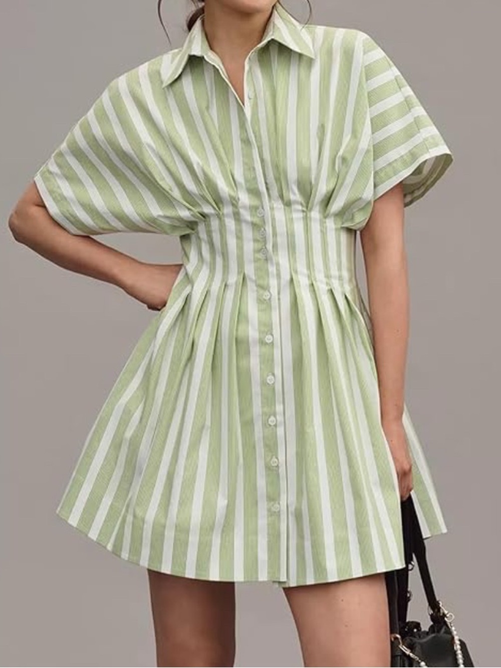 Anthropologie Exquise Tobie Button Front Mini Shirt Dress Green Size Medium New